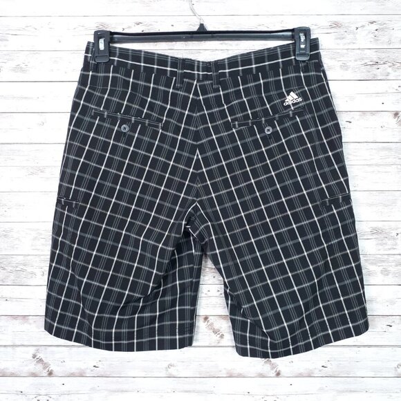 Adidas Mens Flat Front Shorts Size 34 Golf Black White Plaid 264 - Picture 2 of 4